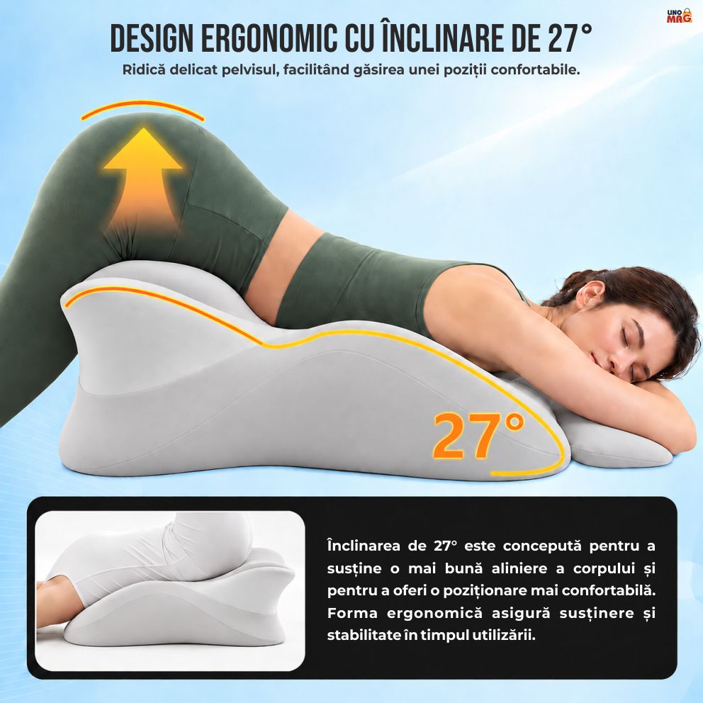 Pernă Ergonomică Multifuncțională Linomag® pentru Cupluri și Relaxare, pentru Dormit, Citit și Odihnă, Spumă cu Memorie, Suport pentru Spate și Corp, Tetieră Detașabilă, Husă Lavabilă, Gri Deschis - imagine 4