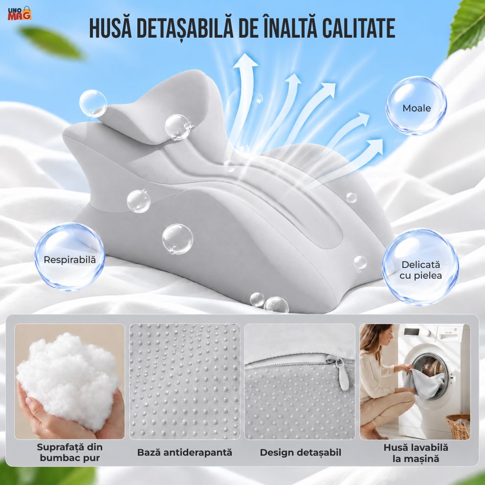 Pernă Ergonomică Multifuncțională Linomag® pentru Cupluri și Relaxare, pentru Dormit, Citit și Odihnă, Spumă cu Memorie, Suport pentru Spate și Corp, Tetieră Detașabilă, Husă Lavabilă, Gri Deschis - imagine 8