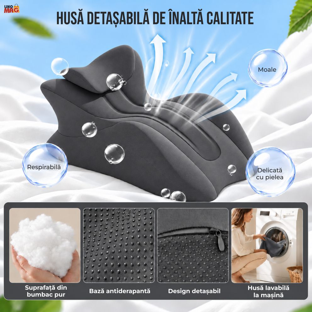 Pernă Ergonomică Multifuncțională Linomag® pentru Cupluri și Relaxare, pentru Dormit, Citit și Odihnă, Spumă cu Memorie, Suport pentru Spate și Corp, Tetieră Detașabilă, Husă Lavabilă, Negru - imagine 6